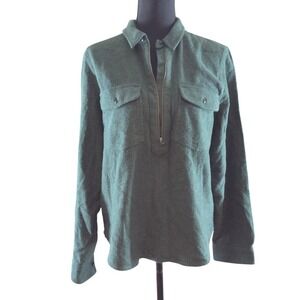 Madewell Flannel Quarter-Zip Popover Shirt Dark Green Sz L